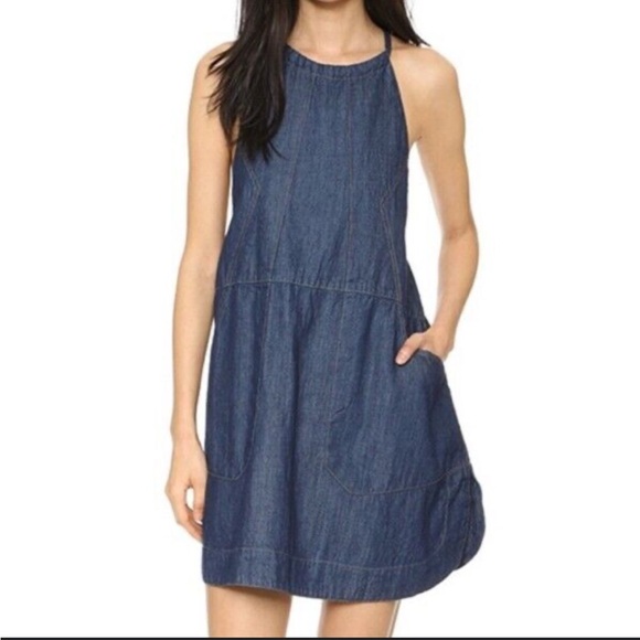 Free People denim mini halter apron dress size XS - Picture 2 of 6